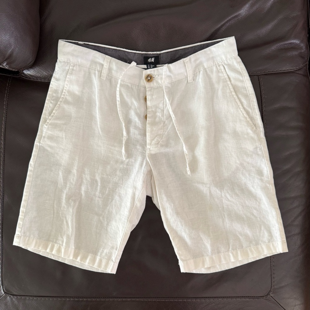 H&M Men's White Linen Blend Shorts